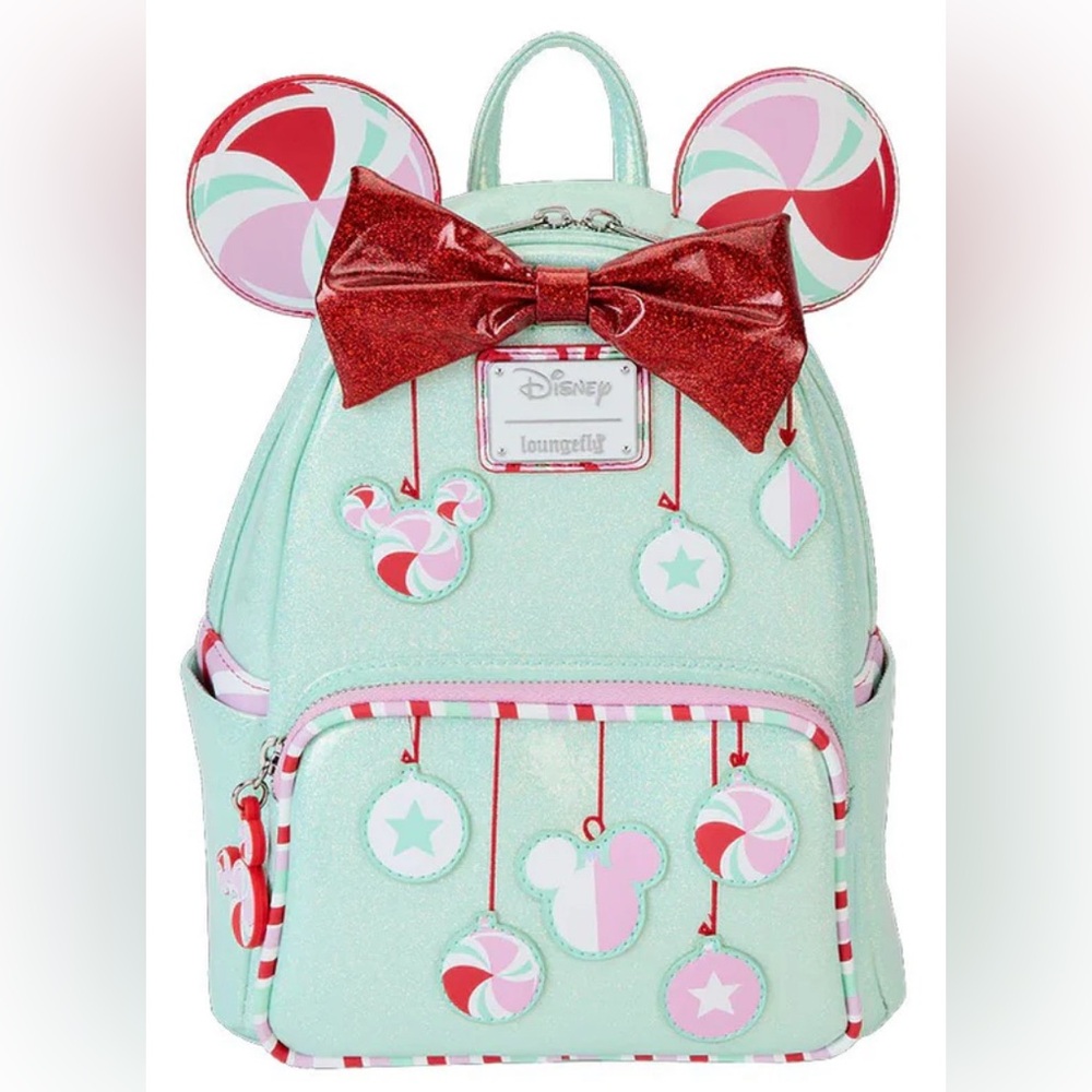 Loungefly x Disney Minnie Mouse Holiday Peppermint Ornaments Mini Backpack